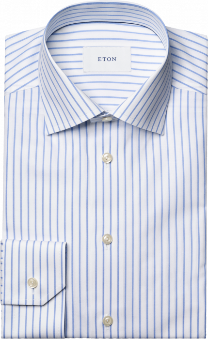Eton - Bl&aring; Pencil Stripe Twill Slim Fit Skjorte - Mid Blue