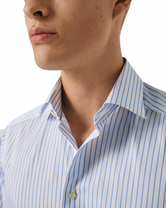 Eton - Bl&aring; Pencil Stripe Twill Slim Fit Skjorte - Mid Blue