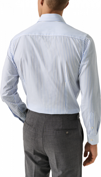 Eton - Bl&aring; Pencil Stripe Twill Slim Fit Skjorte - Mid Blue