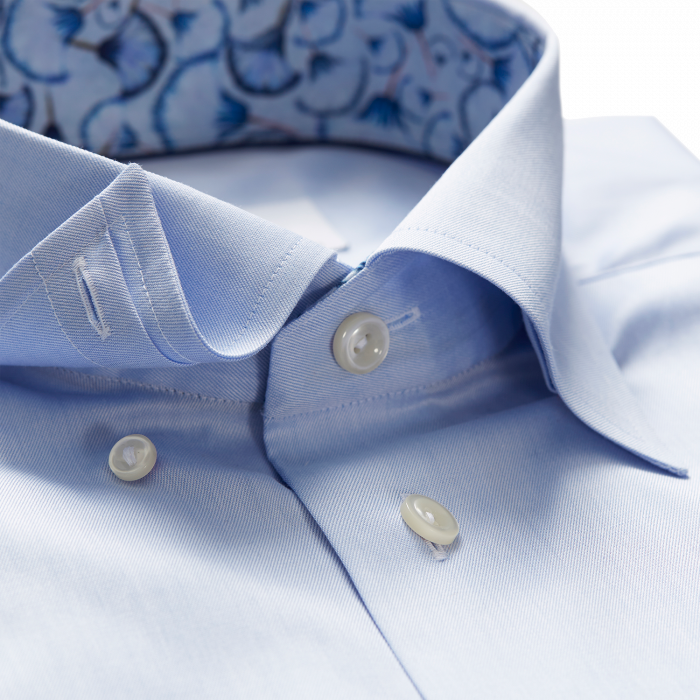 Eton - Papyrus Detail Twill, Button Under - Himmelbl&aring; & hvid