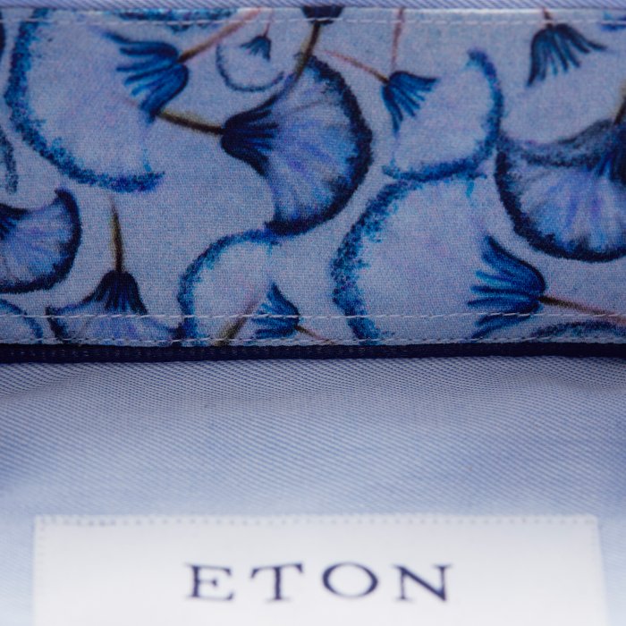 Eton - Papyrus Detail Twill, Button Under - Himmelbl&aring; & hvid
