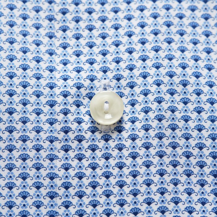 Eton - Poplin Floral Print, Contemporary Fit, Cut Away - Bl&aring; & hvid