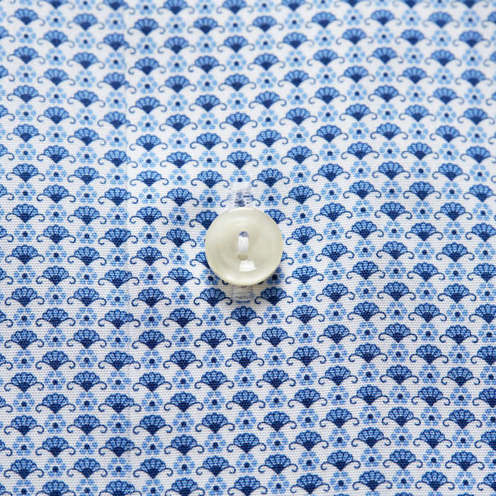 Eton - Poplin Floral Micro Print, Slim Fit, Cut Away - Bl&aring; & hvid