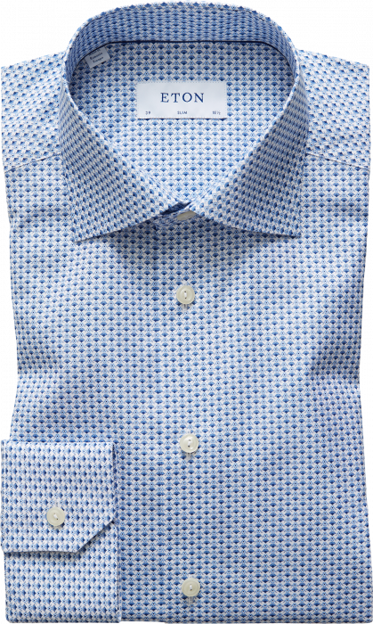 Eton - Poplin Floral Micro Print, Slim Fit, Cut Away - Blå & hvid