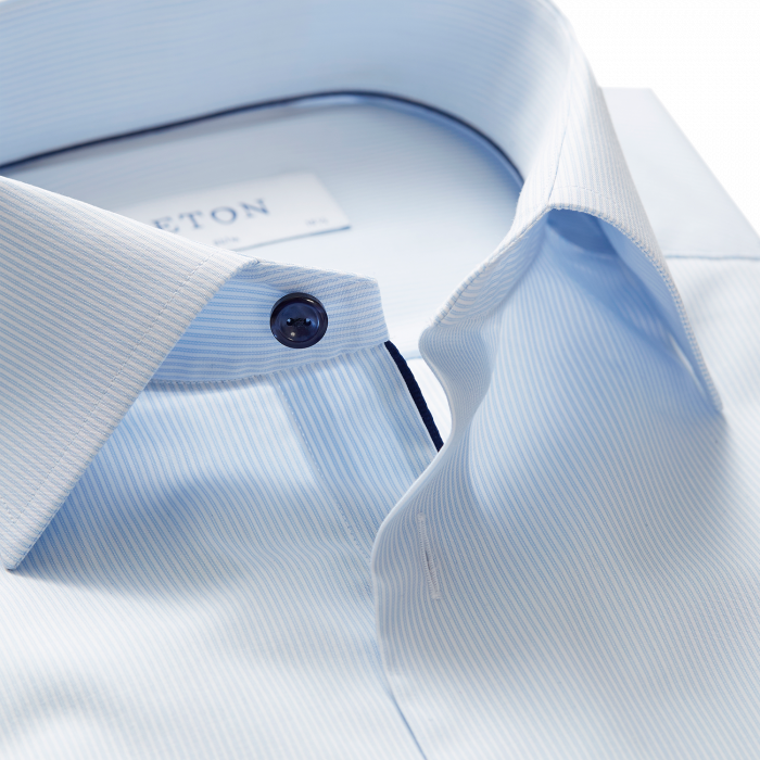 Eton - Poplin Fine Striped, Slim Fit, Cut Away - Himmelbl&aring;