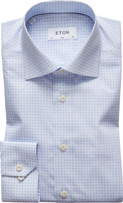 Eton - Blue Geometric Poplin, Slim Fit, Cut Away - Himmelblå & hvid