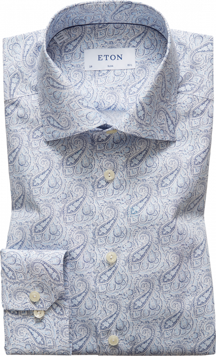 Eton - Sky Blue Paisley, Slim Fit, Cut Away - Blå & himmelblå