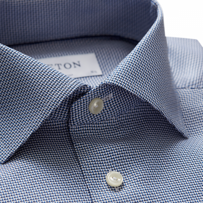 Eton - Blue And White Dobby, Slim Fit, Cut Away - Bl&aring;