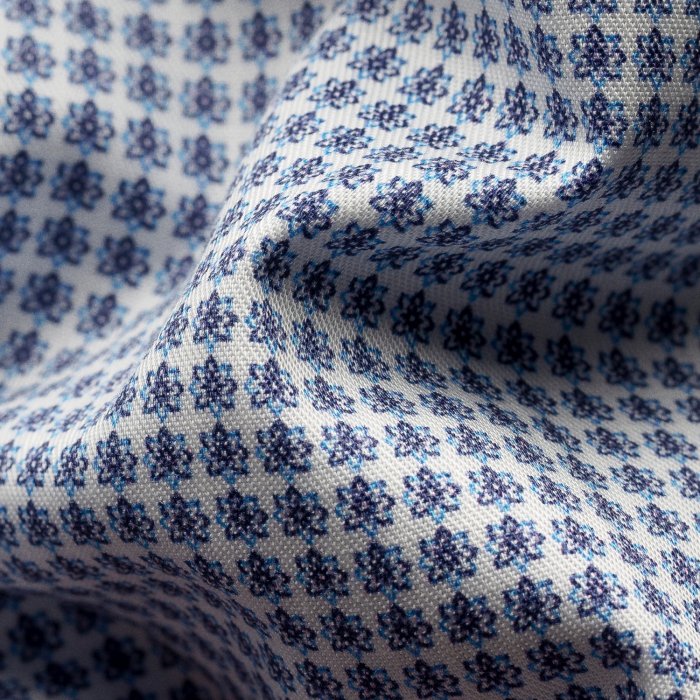 Eton - Micro Blomster Print, Contemporary Fit, Cut Away - Hvid & m&oslash;rk bl&aring;