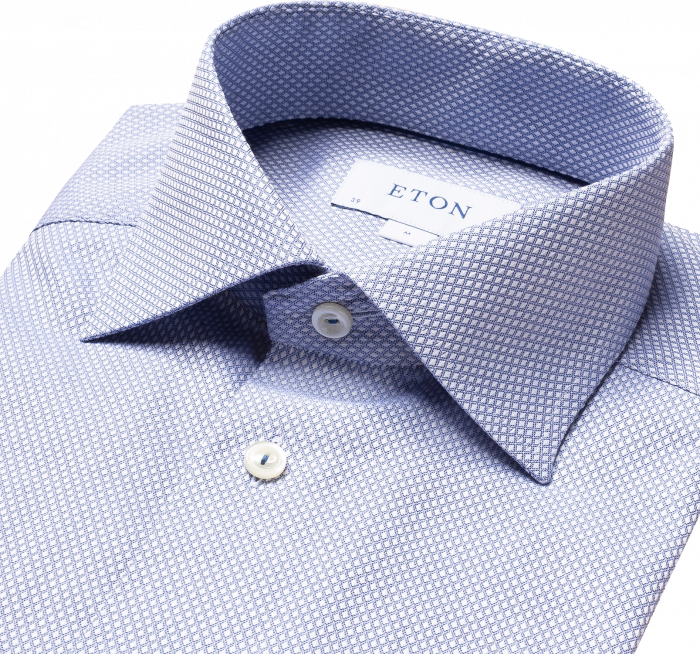 Eton - Bl&aring; Herreskjorte Med Diskret Diamant-Motiv - Bl&aring;