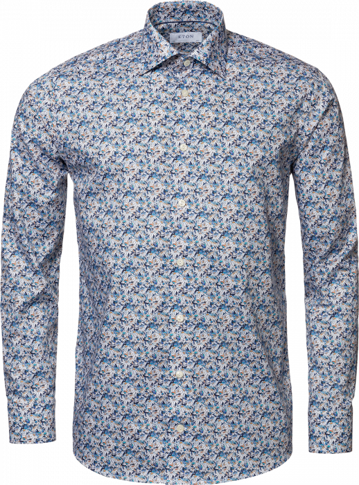 Eton - Farverig Herreskjorte Med Blomstermotiv, Slim Fit - Bl&aring;