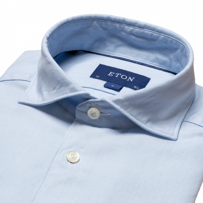 Eton - Bl&aring; Houndstooth Herreskjorte Med Slim Fit - Himmelbl&aring;