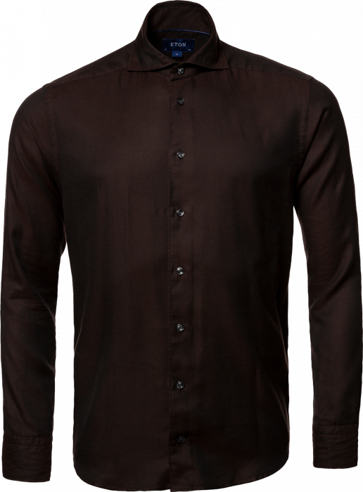 Eton - Brun Flannel Herreskjorte Slim Fit, Wide Spread - Brun