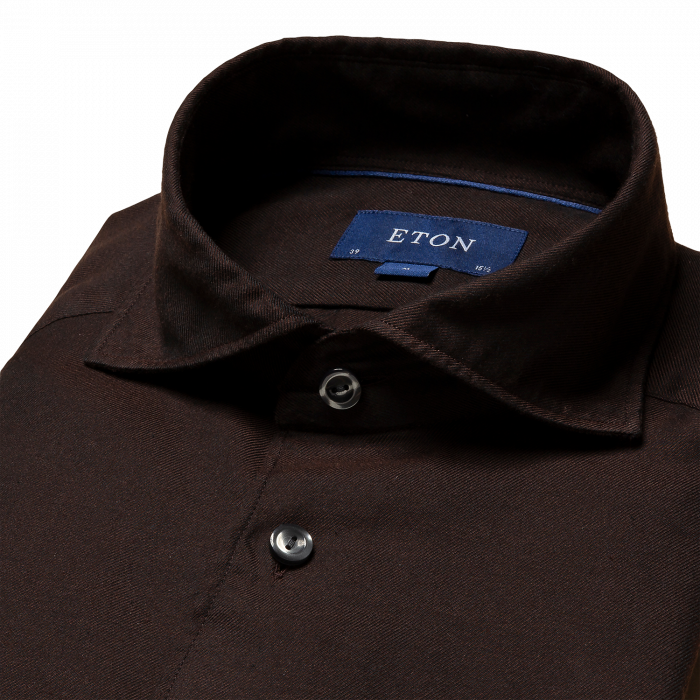 Eton - Brun Flannel Herreskjorte Slim Fit, Wide Spread - Brun