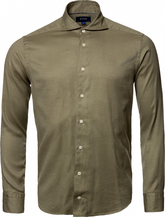 Eton - Gr&oslash;n Flannel Slim Fit Herreskjorte, Wide Spread - Gr&oslash;n