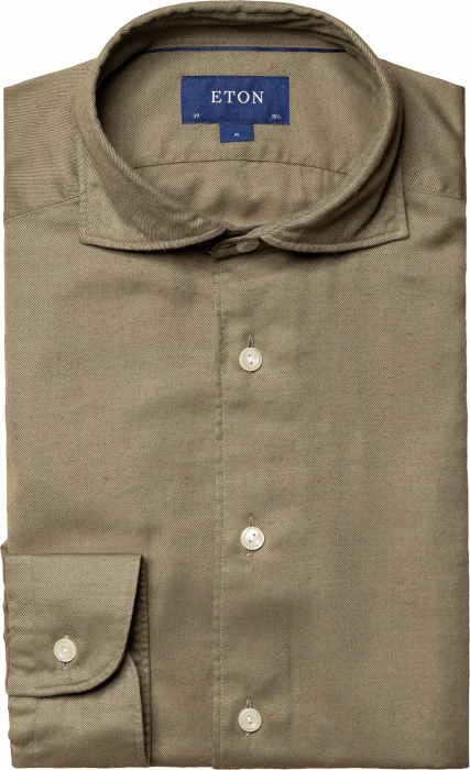 Eton - Grøn Flannel Slim Fit Herreskjorte, Wide Spread - Grøn
