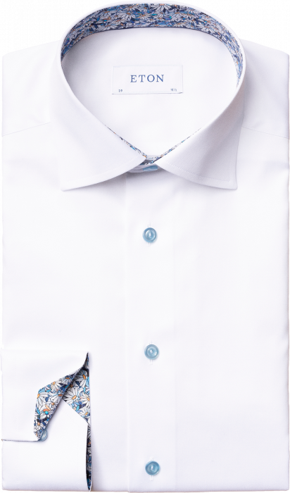 Eton - Hvid Herreskjorte Med Blomster-Detalje, Slim-Fit - Hvid & blå