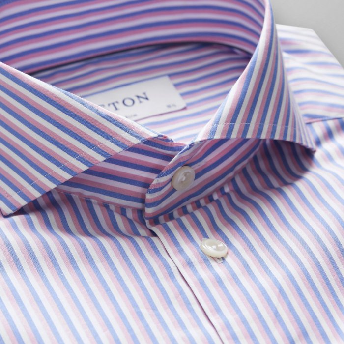 Eton - Striped Poplin Slim Fit, Extreme Cut Away - Himmelbl&aring; & lyser&oslash;d