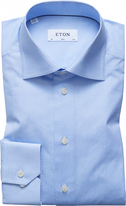 Eton - Poplin Heart Printed, Slim Fit, Cut Away - Himmelblå & hvid