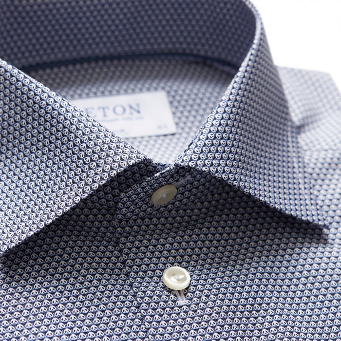 Eton - Nydelig Bl&aring; Herreskjorte Med Micro Panda Print - M&oslash;rk bl&aring; & hvid