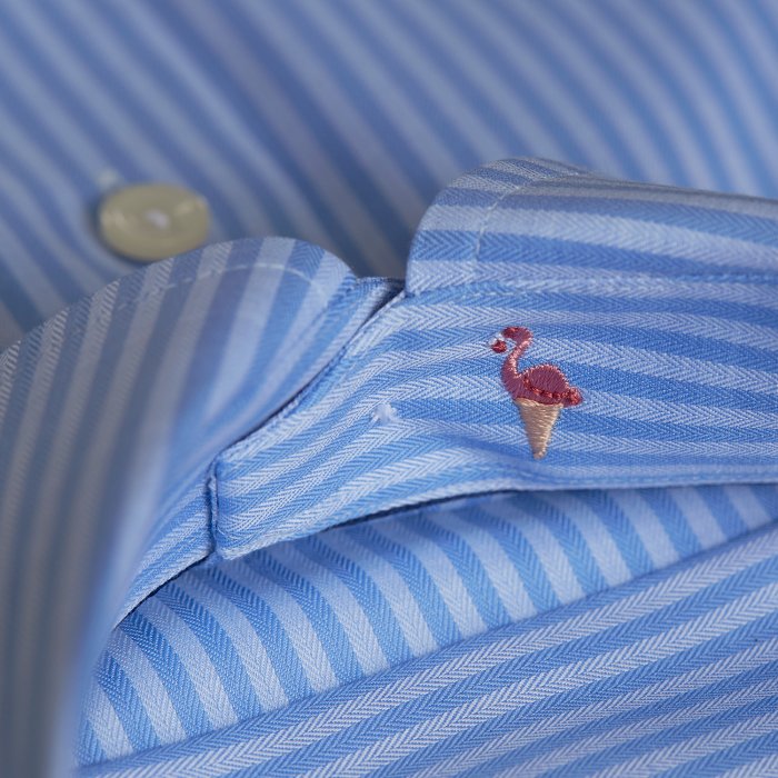 Eton - Blue Striped Twill, Slim Fit, Cut Away - Bl&aring; & hvid