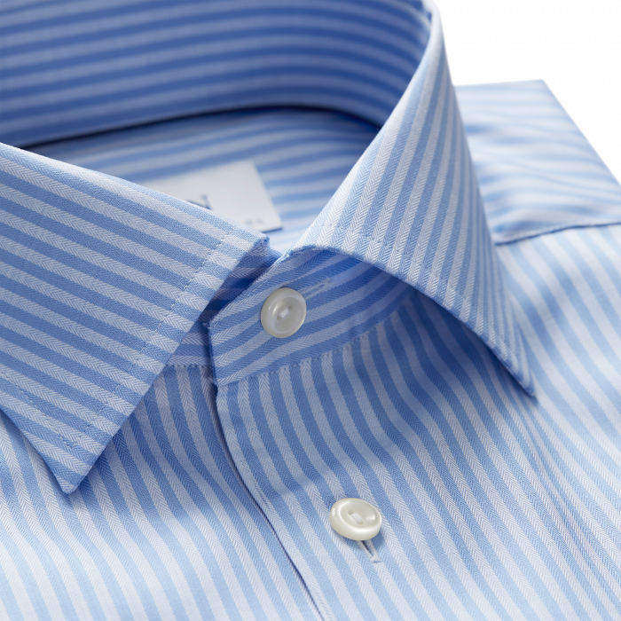 Eton - Blue Striped Twill, Slim Fit, Cut Away - Bl&aring; & hvid
