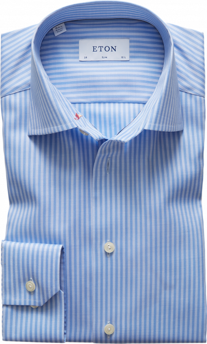 Eton - Blue Striped Twill, Slim Fit, Cut Away - Blå & hvid