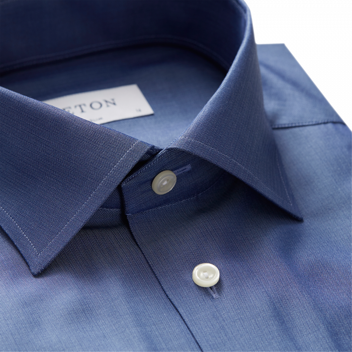 Eton - Navy Herringbone Twill, Slim Fit, Cut Away - M&oslash;rk bl&aring;