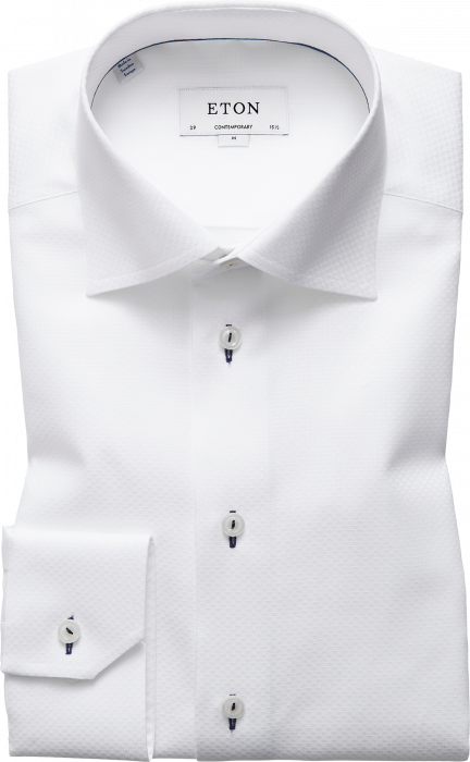 Eton - White Twill, Contemporary Fit, Cut Away - Hvid & mørk blå