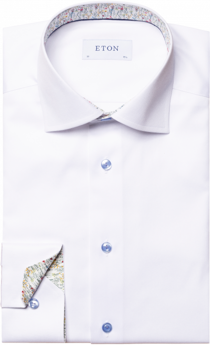 Eton - Twillskjorte, Blomster Detaljer, Slim Fit - Hvid