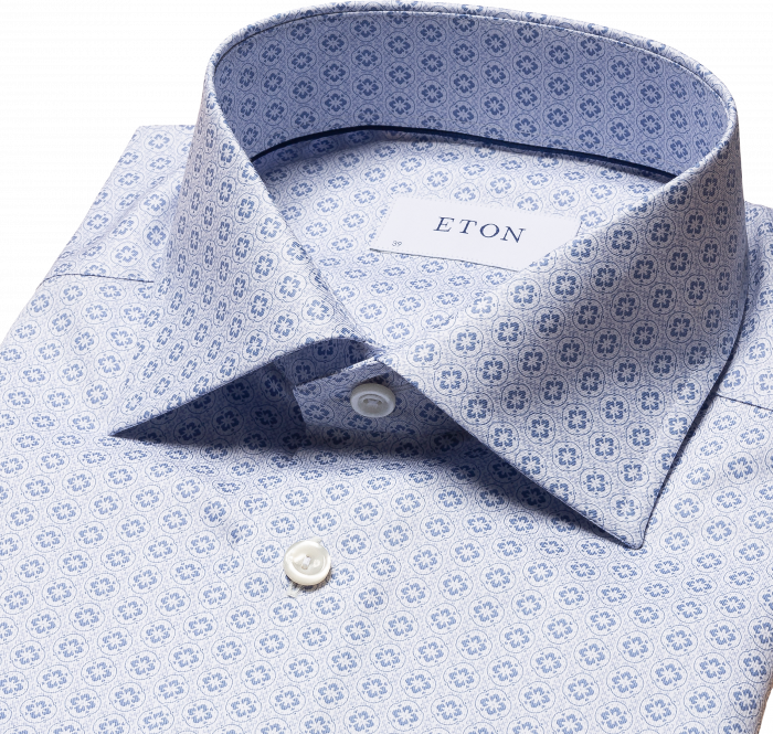 Eton - Lysebl&aring; Twill Med M&oslash;nsterprint, Slim Fit - Himmelbl&aring;