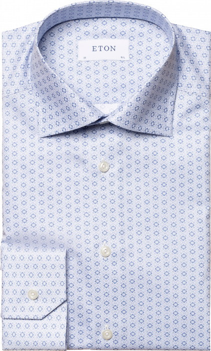 Eton - Lyseblå Twill Med Mønsterprint, Slim Fit - Himmelblå