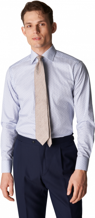 Eton - Lysebl&aring; Twill Med M&oslash;nsterprint, Slim Fit - Himmelbl&aring;