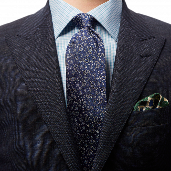 Eton - Navy Silkeslips Med Blomster Og Paisley Motiv - M&oslash;rk bl&aring;