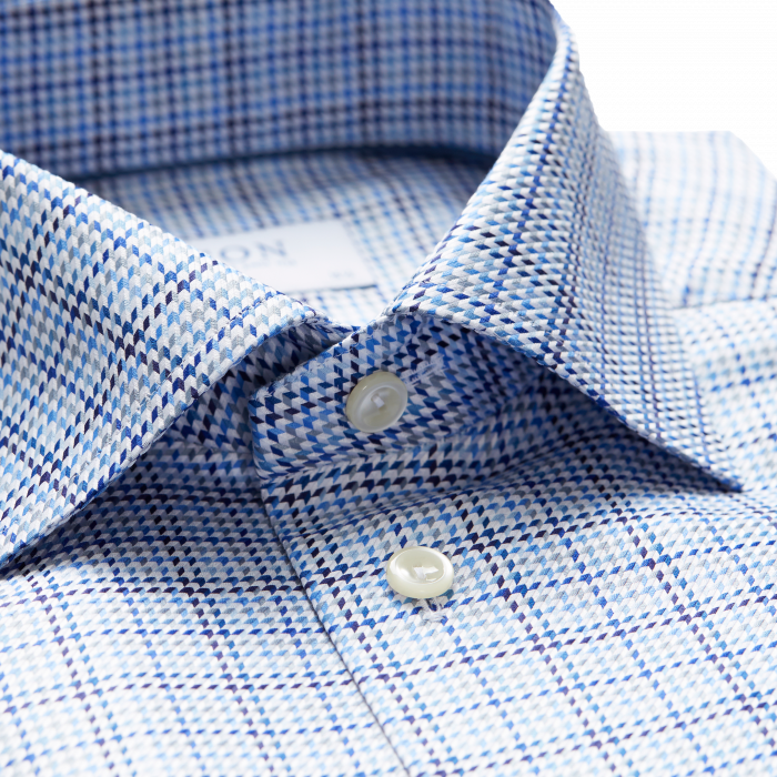 Eton - Bl&aring; Twillskjorte Struktur, Contemporary, Cut Away - Himmelbl&aring;