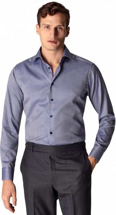 Eton - Navy Dobby Shirt, Slim Fit, Cut Away - Bl&aring;
