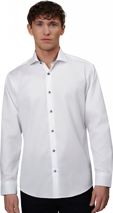 Seven Seas - Fine Twill Kontrast Skjorte Modern Fit - White