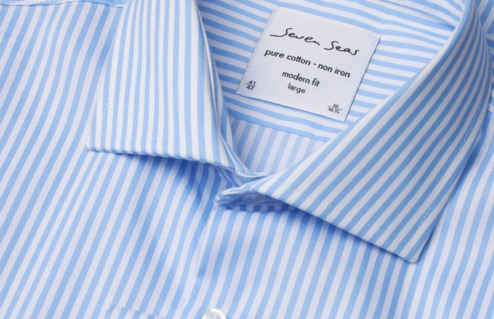 Seven Seas - Fine Twill Kadet Stribet Business Skjorte  Modern - Light BLue