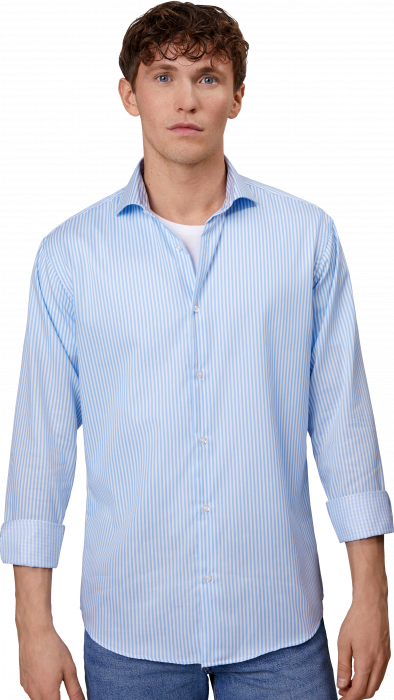 Seven Seas - Fine Twill Kadet Stribet Business Skjorte  Modern - Light BLue