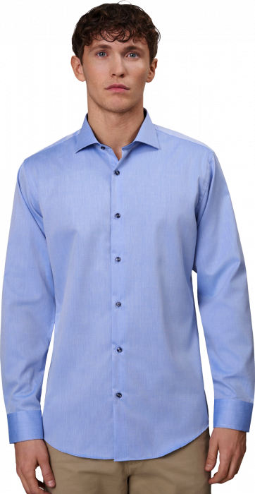 Seven Seas - Fine Twill Kontrast Skjorte Slim Fit - Light BLue