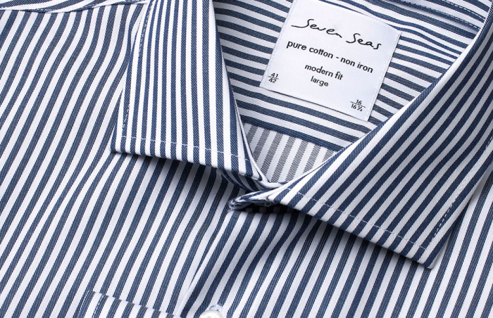 Seven Seas - Fine Twill Kadet Stribet Business Skjorte  Modern - Navy