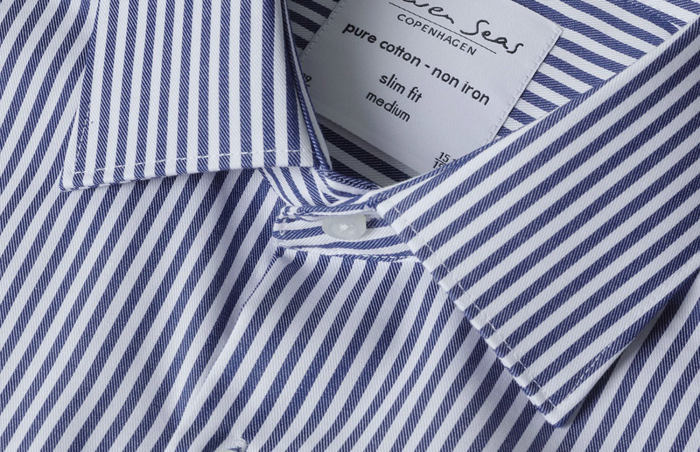 Seven Seas - Fine Twill Kadet Stribet Business Skjorte Slim Fit - Navy