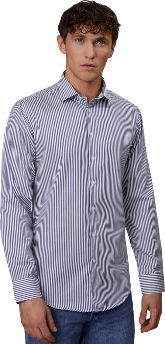 Seven Seas - Fine Twill Kadet Stribet Business Skjorte Slim Fit - Navy