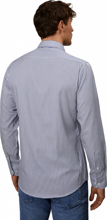 Seven Seas - Fine Twill Kadet Stribet Business Skjorte Slim Fit - Navy