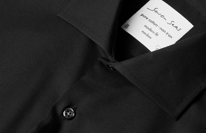 Seven Seas - Fine Twill Kort&aelig;rmet Skjorte Slim Fit - Sort