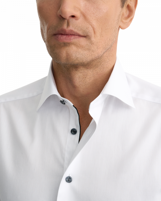 Eton - Hvid Slim Fit Skjorte Sort Kontrast Knap - Hvid - Hvid