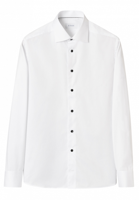 Eton - Hvid Slim Fit Skjorte Sort Kontrast Knap - Hvid - Hvid